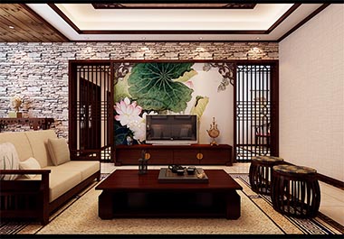 衡阳珠江棕榈园139.01㎡三房二厅新中式装修效果图