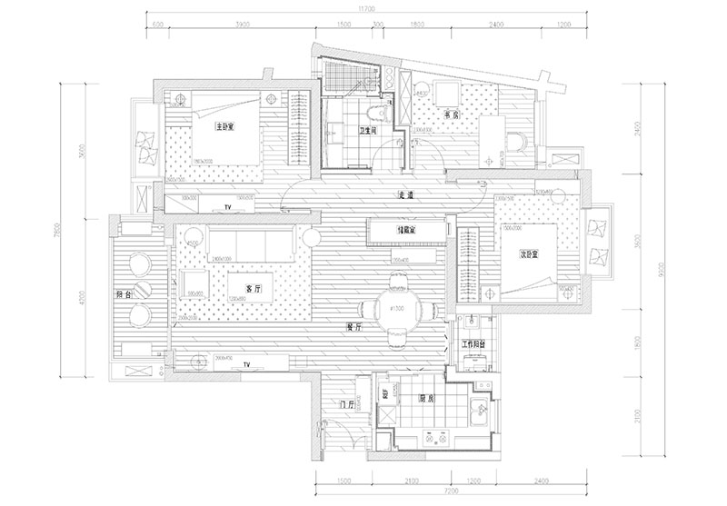 衡阳罗马都市129㎡三房二厅简欧装修效果图